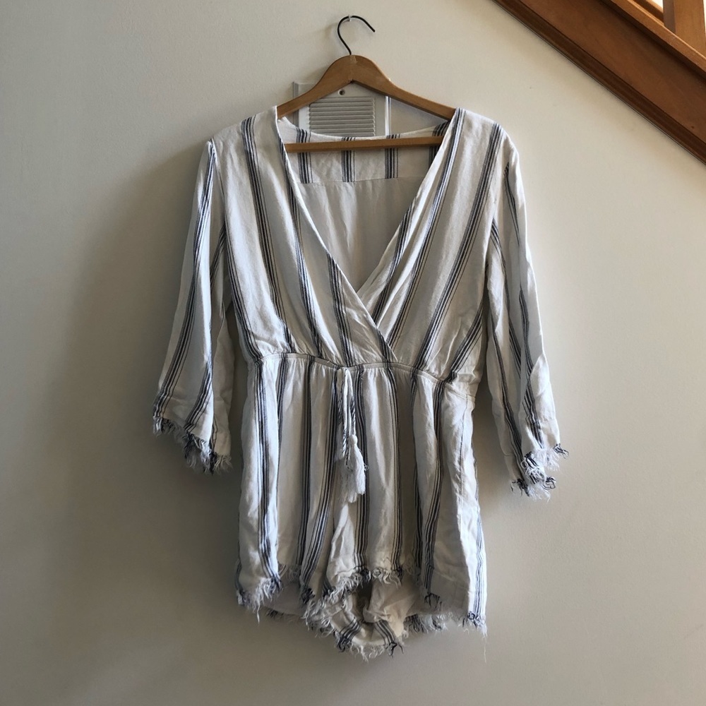 White and blue boutique long sleeved romper